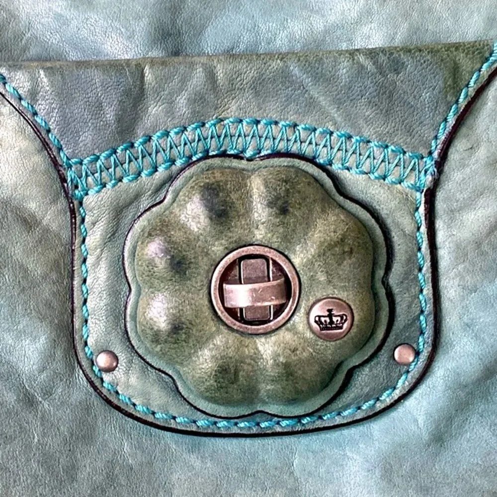 Rare Vintage Juicy Coutcher Teal Large leather Bag Boho Slouchy Distressed